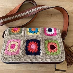 Boho Leather Crochet Camera Strap Large Crossbody